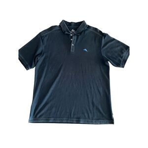 Tommy Bahama Polo Shirt Mens Extra‎ Large Short Sleeve Distressed Black Shirt